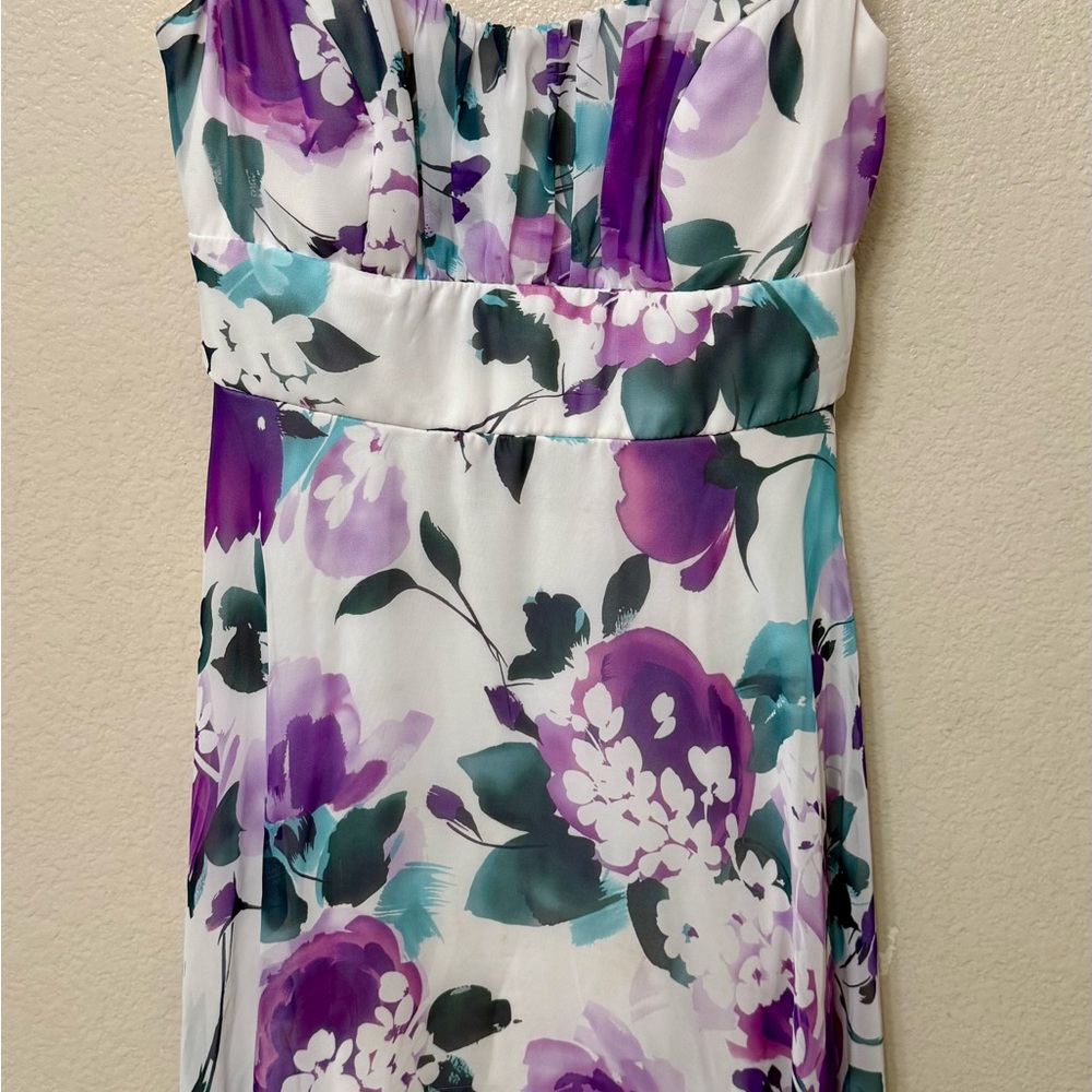 Vintage Connected Apparel Floaty Floral Midi Dress White Purple Green, Flowy,
